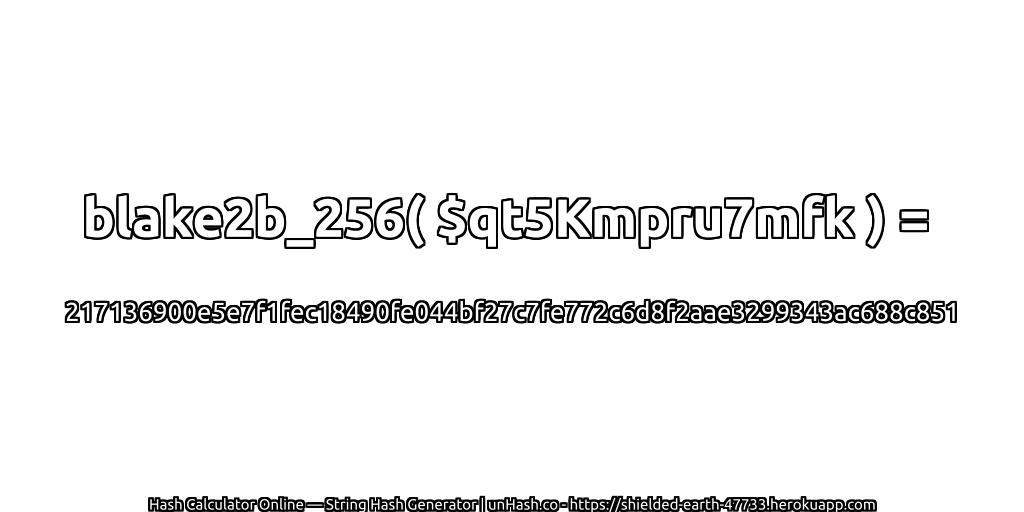 blake2b_256( $qt5Kmpru7mfk ) = 217136900e5e7f1fec18490fe044bf27c7fe772c6d8f2aae3299343ac688c851 | unHash.co