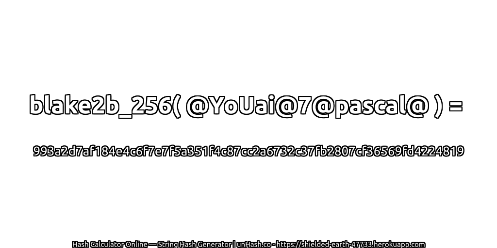 blake2b_256( @YoUai@7@pascal@ ) = 993a2d7af184e4c6f7e7f5a351f4c87cc2a6732c37fb2807cf36569fd4224819 | unHash.co