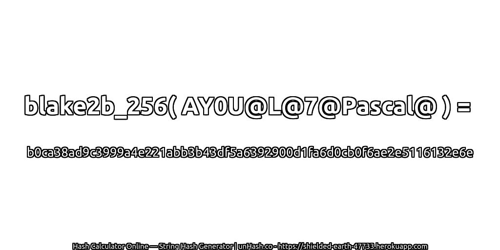 blake2b_256( AY0U@L@7@Pascal@ ) = b0ca38ad9c3999a4e221abb3b43df5a6392900d1fa6d0cb0f6ae2e5116132e6e | unHash.co