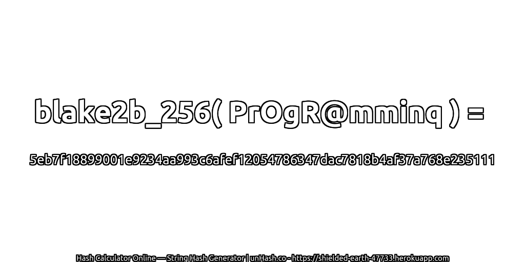 blake2b_256( PrOgR@mminq ) = 5eb7f18899001e9234aa993c6afef12054786347dac7818b4af37a768e235111 | unHash.co