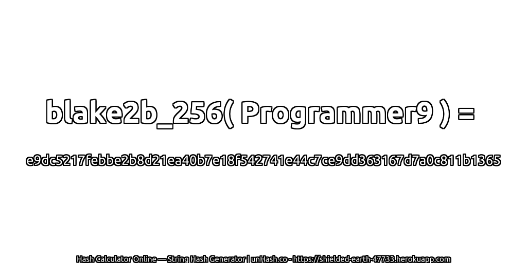 blake2b_256( Programmer9 ) = e9dc5217febbe2b8d21ea40b7e18f542741e44c7ce9dd363167d7a0c811b1365 | unHash.co