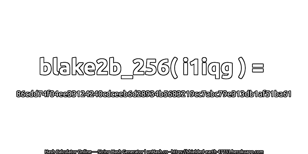 blake2b_256( i1iqg ) = 86cdd74f04ee33124240cdceeb6d28934b5683219cc7abc79e313db1af51ba61 | unHash.co