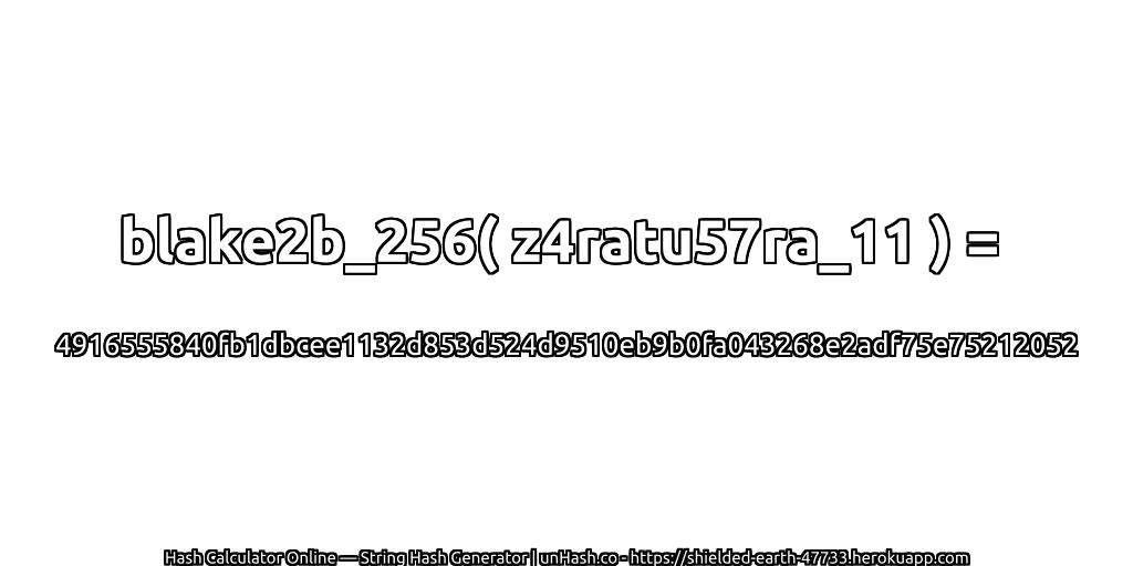 blake2b_256( z4ratu57ra_11 ) = 4916555840fb1dbcee1132d853d524d9510eb9b0fa043268e2adf75e75212052 | unHash.co