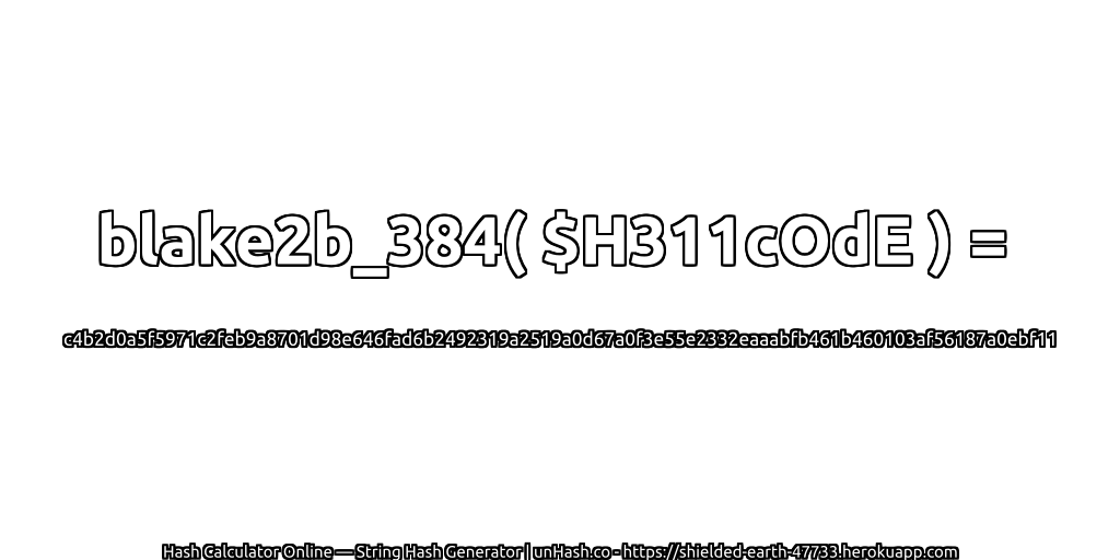 blake2b_384( $H311cOdE ) = c4b2d0a5f5971c2feb9a8701d98e646fad6b2492319a2519a0d67a0f3e55e2332eaaabfb461b460103af56187a0ebf11 | unHash.co
