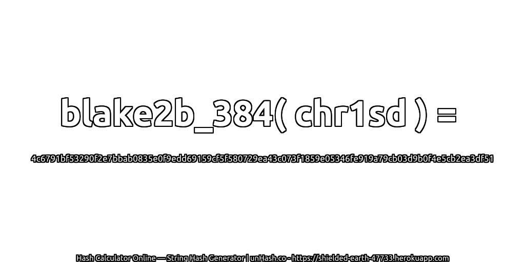 blake2b_384( chr1sd ) = 4c6791bf53290f2e7bbab0835e0f9edd69159cf5f580729ea43c073f1859e05346fe919a79cb03d9b0f4e5cb2ea3df51 | unHash.co