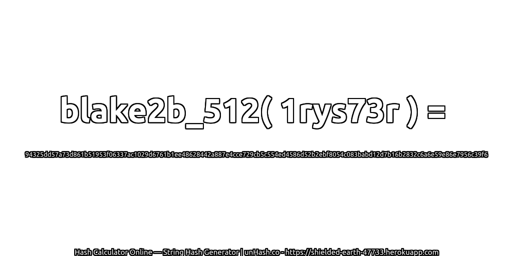 blake2b_512( 1rys73r ) = 94325dd57a73d861b51953f06337ac1029d6761b1ee48628442a887e4cce729cb5c554ed4586d52b2ebf8054c083babd12d7b16b2832c6a6e59e86e7956c39f6 | unHash.co