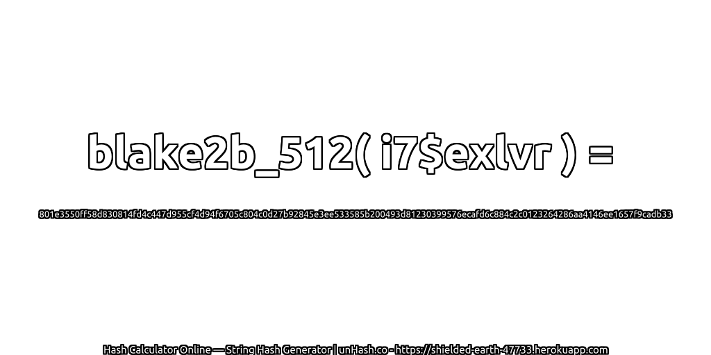 blake2b_512( i7$exlvr ) = 801e3550ff58d830814fd4c447d955cf4d94f6705c804c0d27b92845e3ee533585b200493d81230399576ecafd6c884c2c0123264286aa4146ee1657f9cadb33 | unHash.co