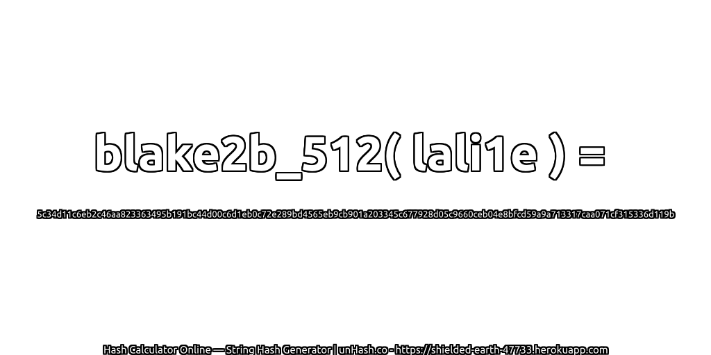 blake2b_512( lali1e ) = 5c34d11c6eb2c46aa823363495b191bc44d00c6d1eb0c72e289bd4565eb9cb901a203345c677928d05c9660ceb04e8bfcd59a9a713317caa071cf315336d119b | unHash.co
