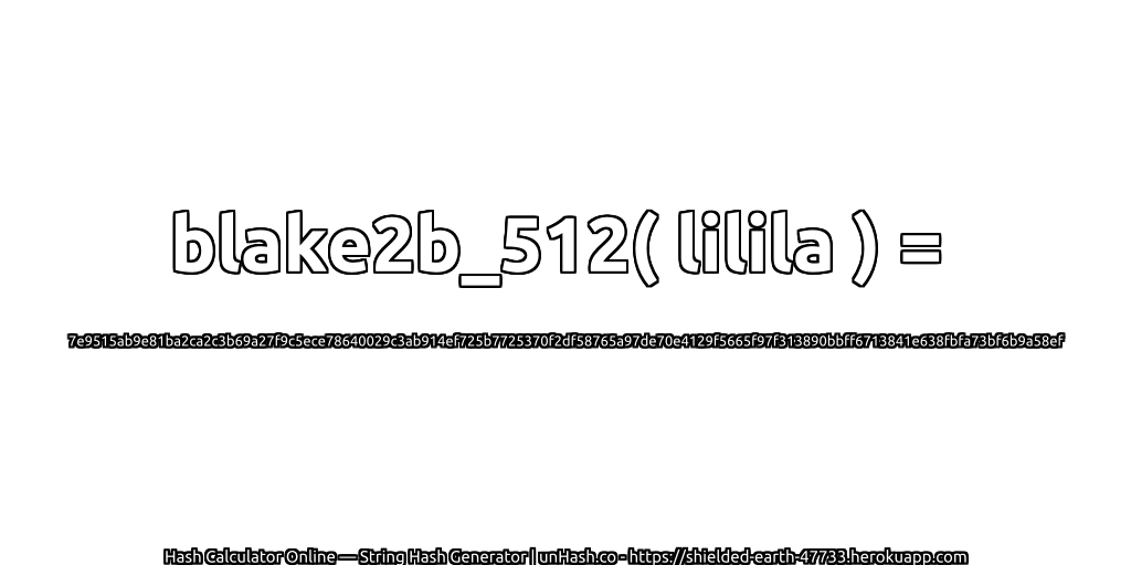 blake2b_512( lilila ) = 7e9515ab9e81ba2ca2c3b69a27f9c5ece78640029c3ab914ef725b7725370f2df58765a97de70e4129f5665f97f313890bbff6713841e638fbfa73bf6b9a58ef | unHash.co