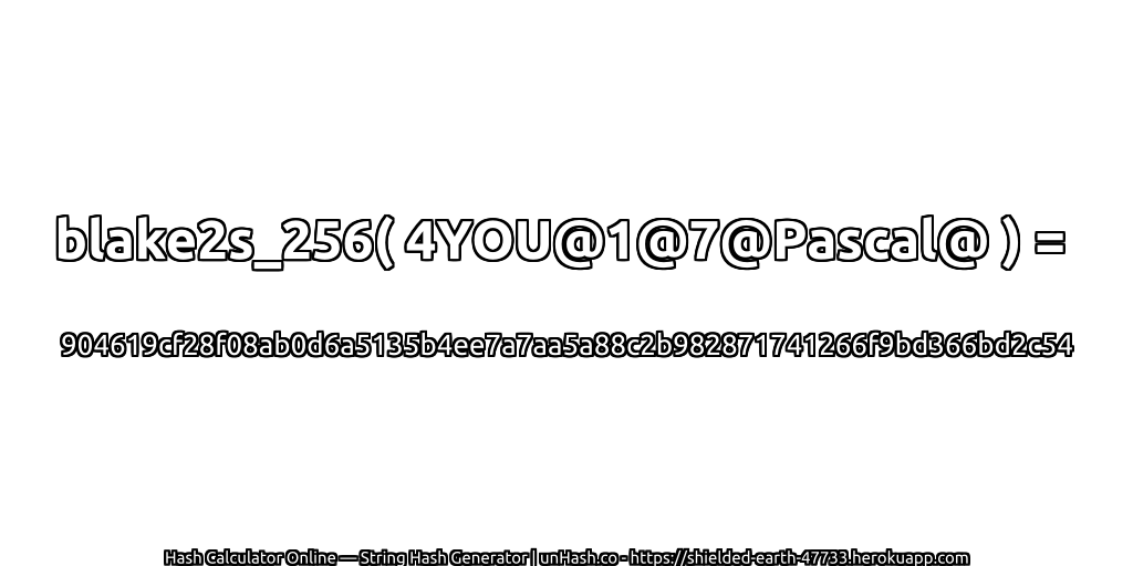 blake2s_256( 4YOU@1@7@Pascal@ ) = 904619cf28f08ab0d6a5135b4ee7a7aa5a88c2b982871741266f9bd366bd2c54 | unHash.co