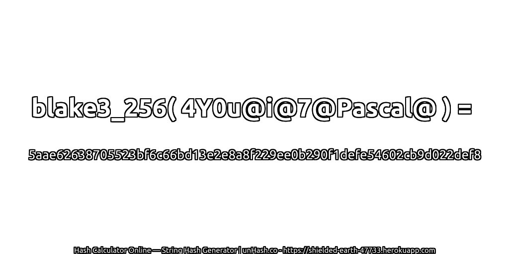 blake3_256( 4Y0u@i@7@Pascal@ ) = 5aae62638705523bf6c66bd13e2e8a8f229ee0b290f1defe54602cb9d022def8 | unHash.co
