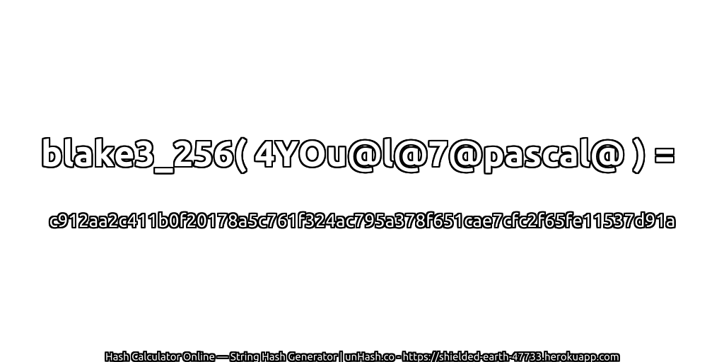 blake3_256( 4YOu@l@7@pascal@ ) = c912aa2c411b0f20178a5c761f324ac795a378f651cae7cfc2f65fe11537d91a | unHash.co