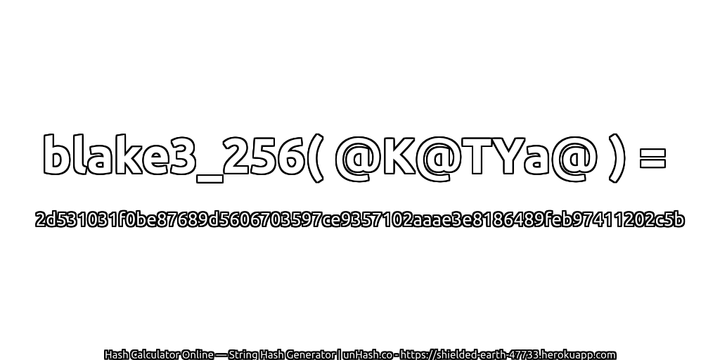 blake3_256( @K@TYa@ ) = 2d531031f0be87689d5606703597ce9357102aaae3e8186489feb97411202c5b | unHash.co