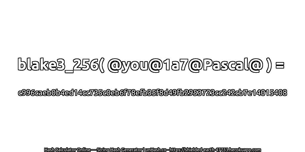 blake3_256( @you@1a7@Pascal@ ) = c996caeb0b4ed14cc735c0eb6f78efb35f8d49fb2953723cc242cb7e14015408 | unHash.co