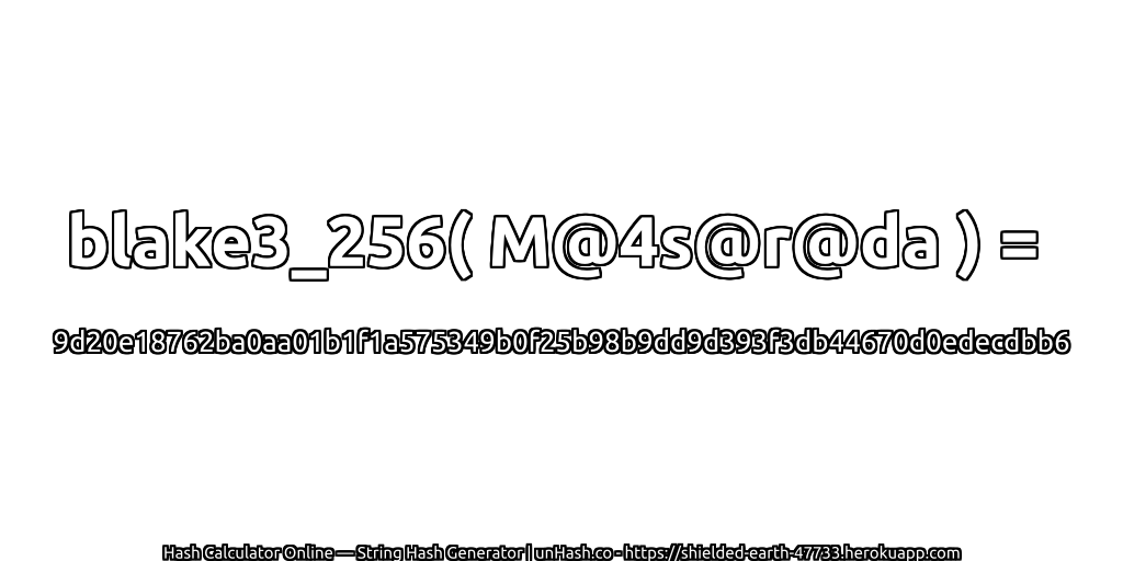 blake3_256( M@4s@r@da ) = 9d20e18762ba0aa01b1f1a575349b0f25b98b9dd9d393f3db44670d0edecdbb6 | unHash.co