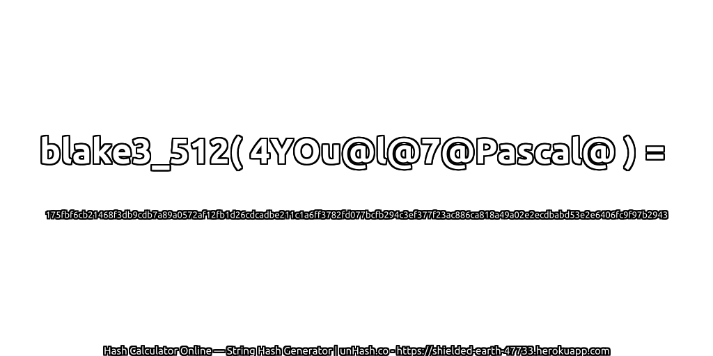 blake3_512( 4YOu@l@7@Pascal@ ) = 175fbf6cb21468f3db9cdb7a89a0572af12fb1d26cdcadbe211c1a6ff3782fd077bcfb294c3ef377f23ac886ca818a49a02e2ecdbabd53e2e6406fc9f97b2943 | unHash.co
