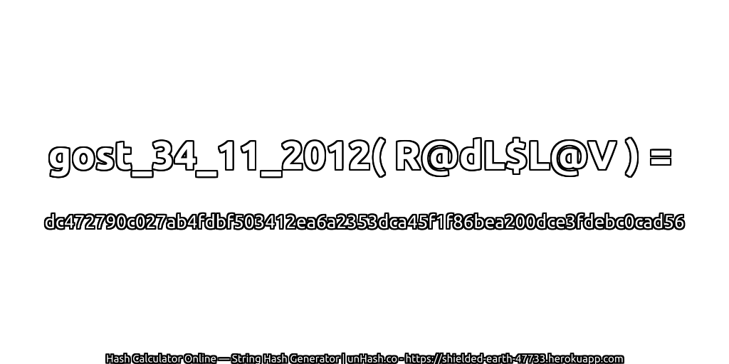 gost_34_11_2012( R@dL$L@V ) = dc472790c027ab4fdbf503412ea6a2353dca45f1f86bea200dce3fdebc0cad56 | unHash.co
