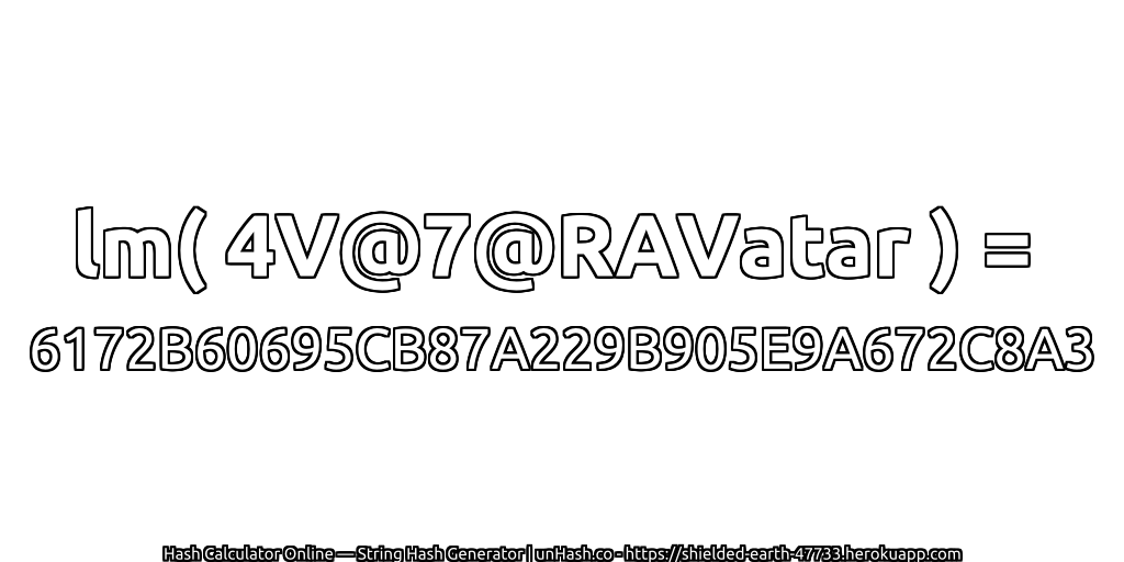 lm( 4V@7@RAVatar ) = 6172B60695CB87A229B905E9A672C8A3 | unHash.co