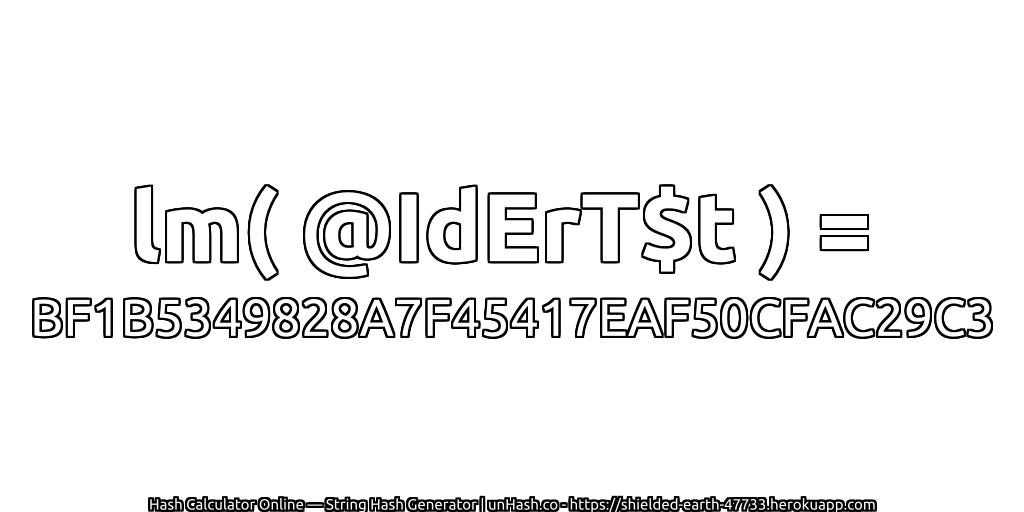 lm( @IdErT$t ) = BF1B5349828A7F45417EAF50CFAC29C3 | unHash.co