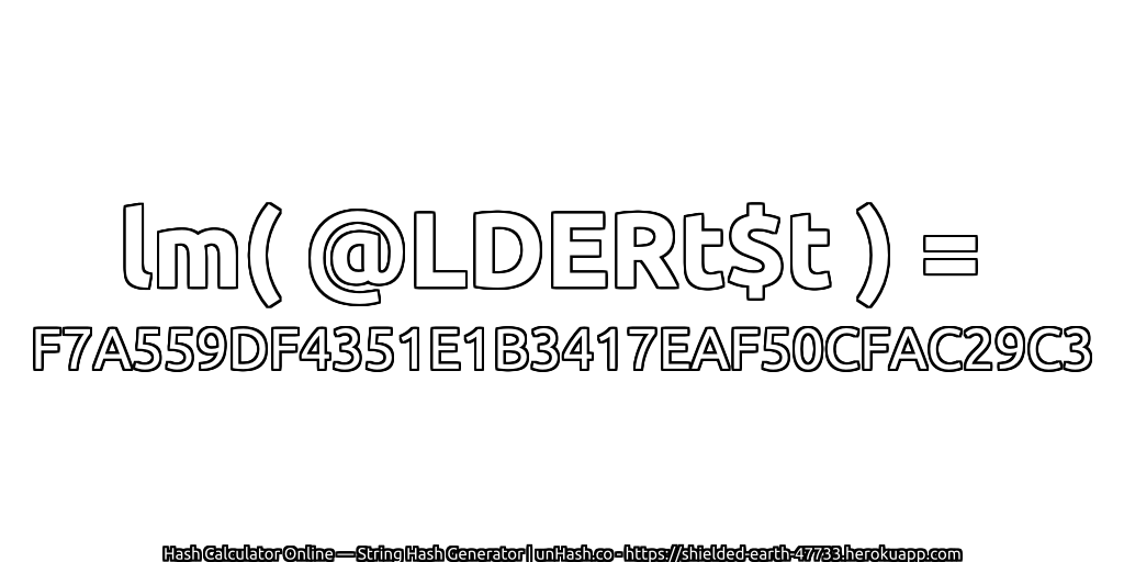 lm( @LDERt$t ) = F7A559DF4351E1B3417EAF50CFAC29C3 | unHash.co