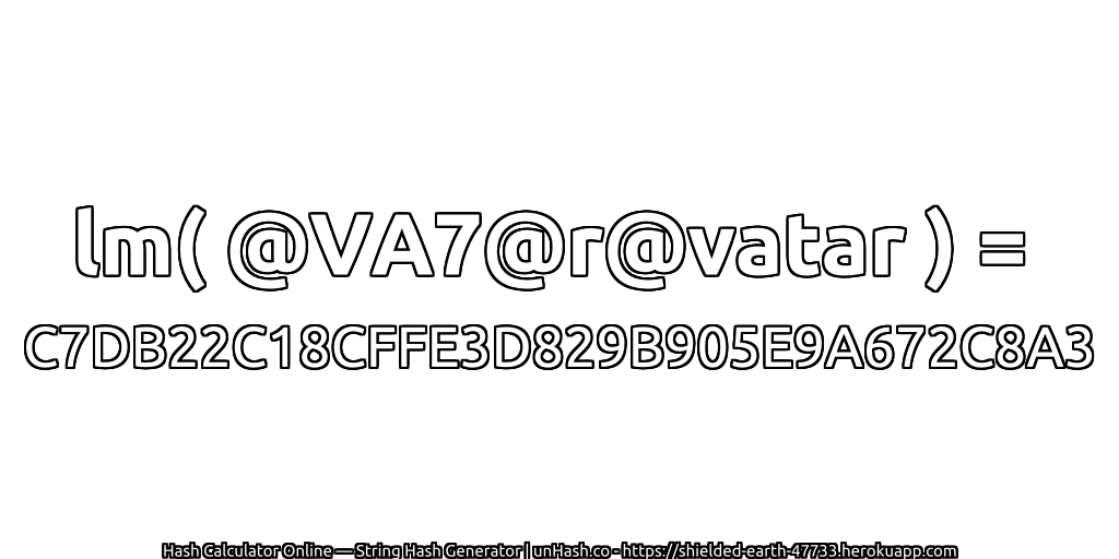 lm( @VA7@r@vatar ) = C7DB22C18CFFE3D829B905E9A672C8A3 | unHash.co