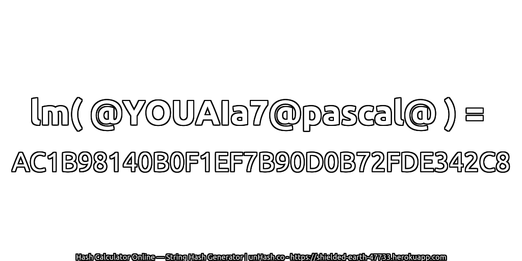 lm( @YOUAIa7@pascal@ ) = AC1B98140B0F1EF7B90D0B72FDE342C8 | unHash.co