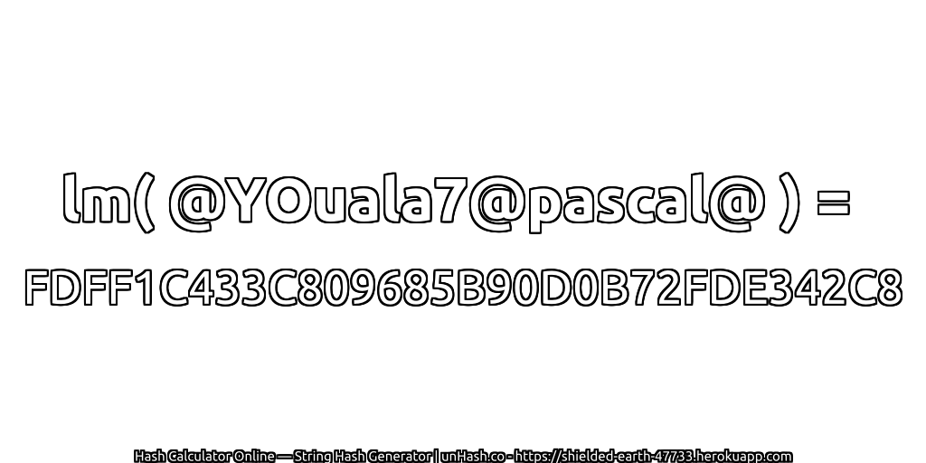 lm( @YOuala7@pascal@ ) = FDFF1C433C809685B90D0B72FDE342C8 | unHash.co
