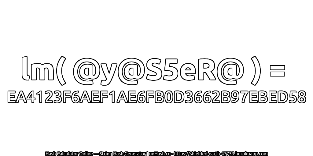 lm( @y@S5eR@ ) = EA4123F6AEF1AE6FB0D3662B97EBED58 | unHash.co