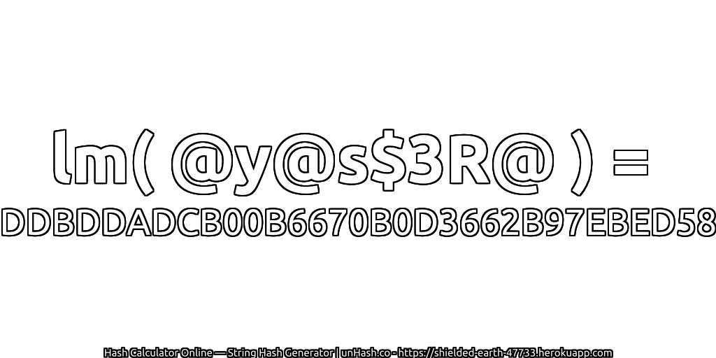 lm( @y@s$3R@ ) = DDBDDADCB00B6670B0D3662B97EBED58 | unHash.co