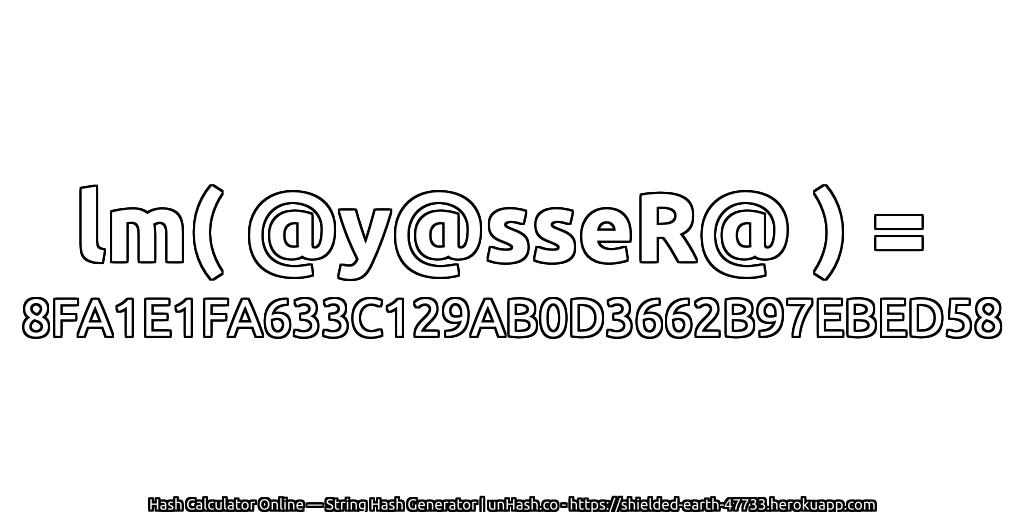 lm( @y@sseR@ ) = 8FA1E1FA633C129AB0D3662B97EBED58 | unHash.co