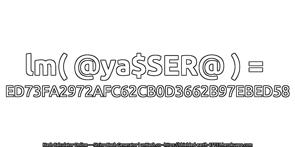 lm( @ya$SER@ ) = ED73FA2972AFC62CB0D3662B97EBED58 | unHash.co
