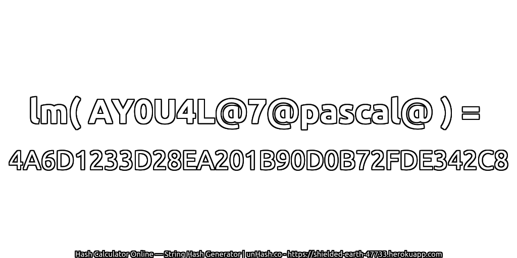 lm( AY0U4L@7@pascal@ ) = 4A6D1233D28EA201B90D0B72FDE342C8 | unHash.co