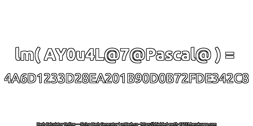 lm( AY0u4L@7@Pascal@ ) = 4A6D1233D28EA201B90D0B72FDE342C8 | unHash.co