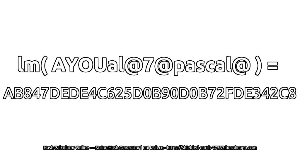 lm( AYOUal@7@pascal@ ) = AB847DEDE4C625D0B90D0B72FDE342C8 | unHash.co