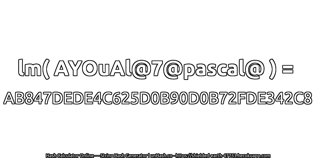 lm( AYOuAl@7@pascal@ ) = AB847DEDE4C625D0B90D0B72FDE342C8 | unHash.co