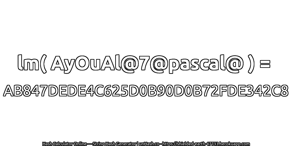 lm( AyOuAl@7@pascal@ ) = AB847DEDE4C625D0B90D0B72FDE342C8 | unHash.co