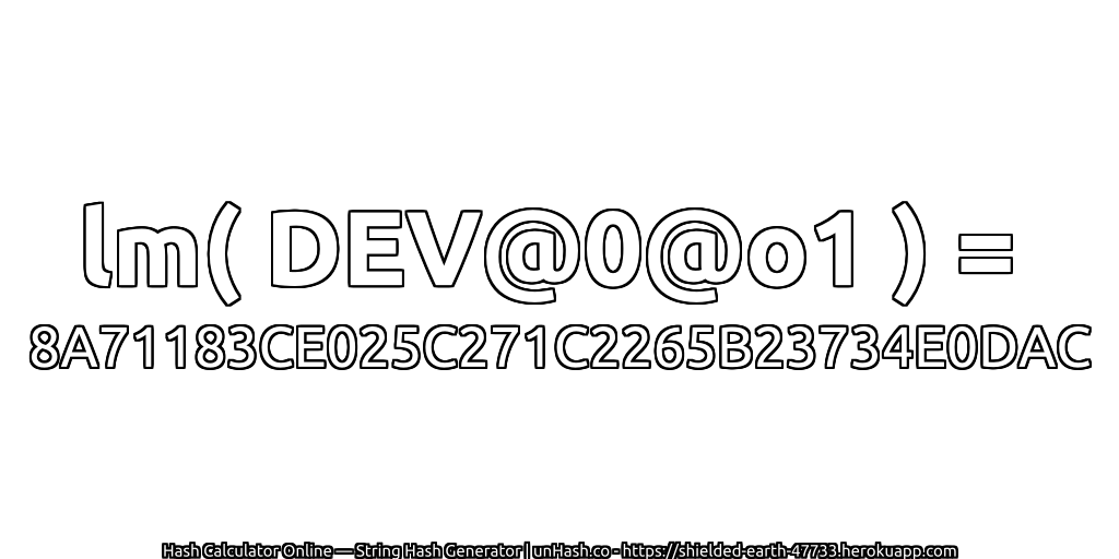 lm( DEV@0@o1 ) = 8A71183CE025C271C2265B23734E0DAC | unHash.co