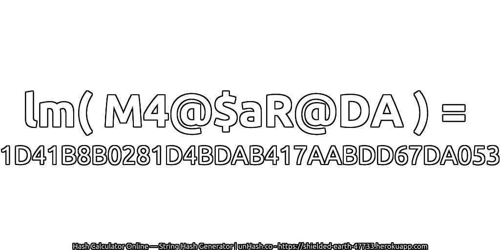 lm( M4@$aR@DA ) = 1D41B8B0281D4BDAB417AABDD67DA053 | unHash.co