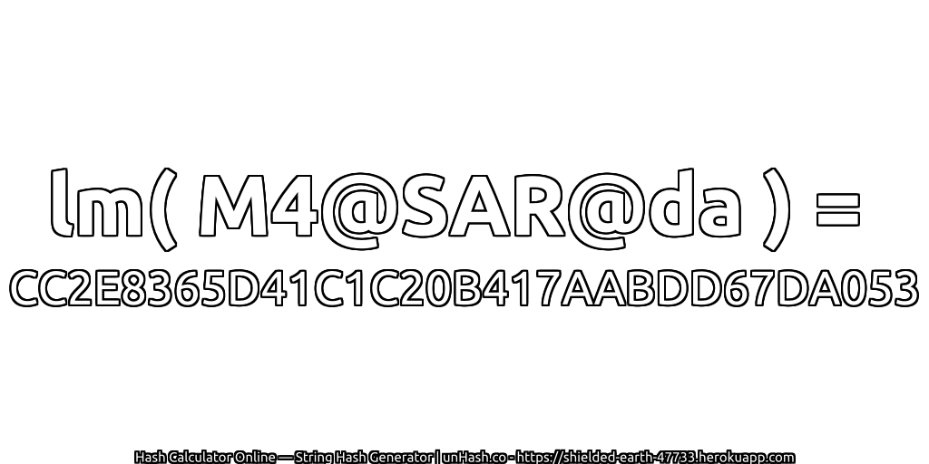 lm( M4@SAR@da ) = CC2E8365D41C1C20B417AABDD67DA053 | unHash.co