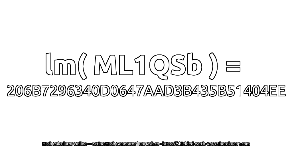 lm( ML1QSb ) = 206B7296340D0647AAD3B435B51404EE | unHash.co