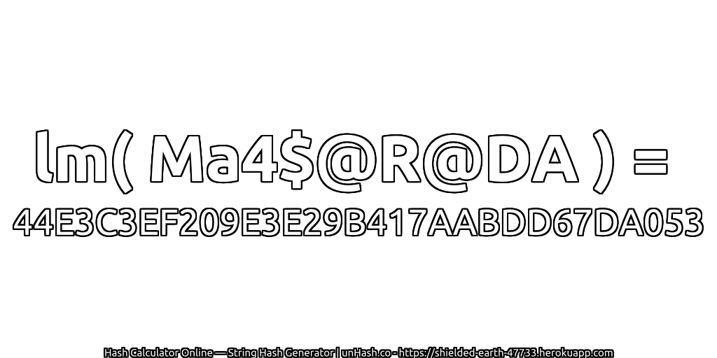 lm( Ma4$@R@DA ) = 44E3C3EF209E3E29B417AABDD67DA053 | unHash.co