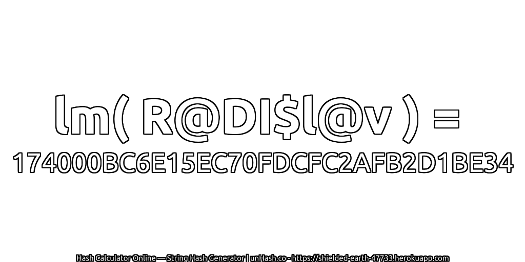 lm( R@DI$l@v ) = 174000BC6E15EC70FDCFC2AFB2D1BE34 | unHash.co