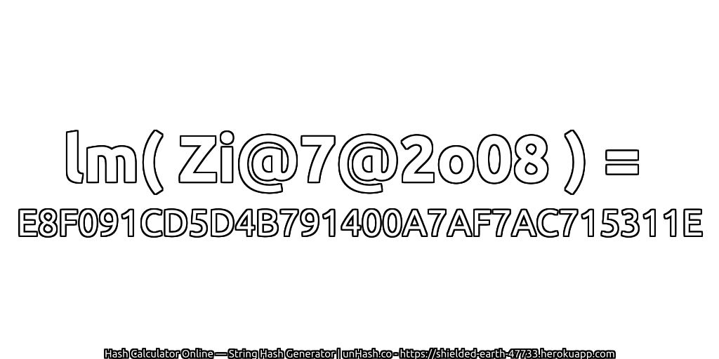 lm( Zi@7@2o08 ) = E8F091CD5D4B791400A7AF7AC715311E | unHash.co