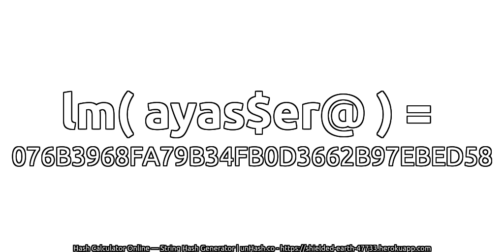 lm( ayas$er@ ) = 076B3968FA79B34FB0D3662B97EBED58 | unHash.co