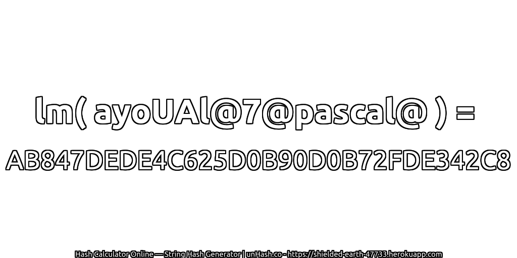 lm( ayoUAl@7@pascal@ ) = AB847DEDE4C625D0B90D0B72FDE342C8 | unHash.co