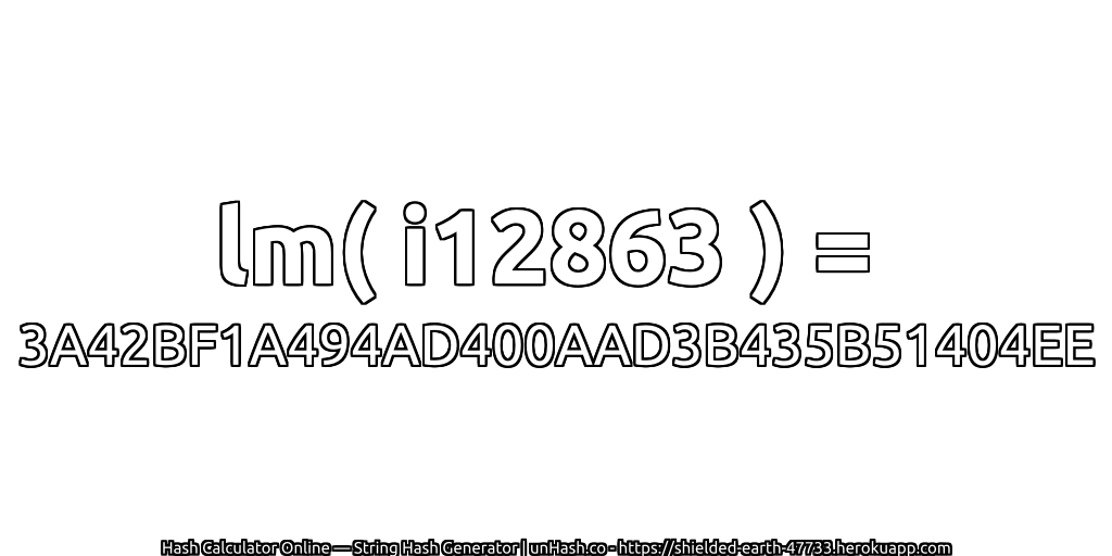 lm( i12863 ) = 3A42BF1A494AD400AAD3B435B51404EE | unHash.co