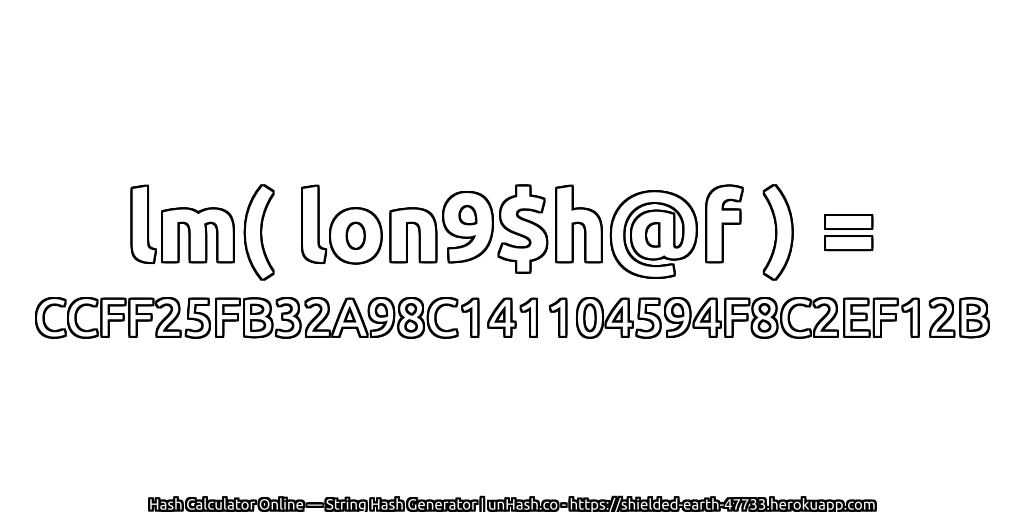 lm( lon9$h@f ) = CCFF25FB32A98C141104594F8C2EF12B | unHash.co