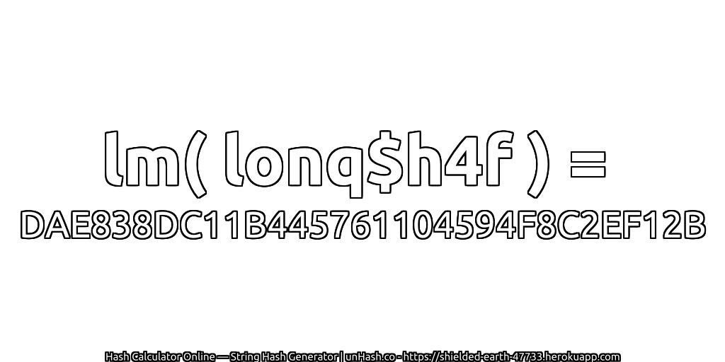 lm( lonq$h4f ) = DAE838DC11B445761104594F8C2EF12B | unHash.co
