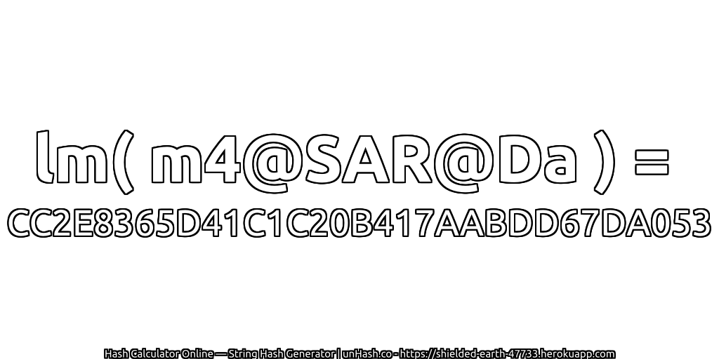 lm( m4@SAR@Da ) = CC2E8365D41C1C20B417AABDD67DA053 | unHash.co