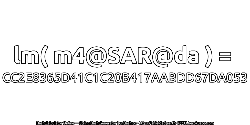 lm( m4@SAR@da ) = CC2E8365D41C1C20B417AABDD67DA053 | unHash.co